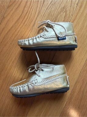 Atlanta Mocassin Gold Metallic Leather Baby Mocs
